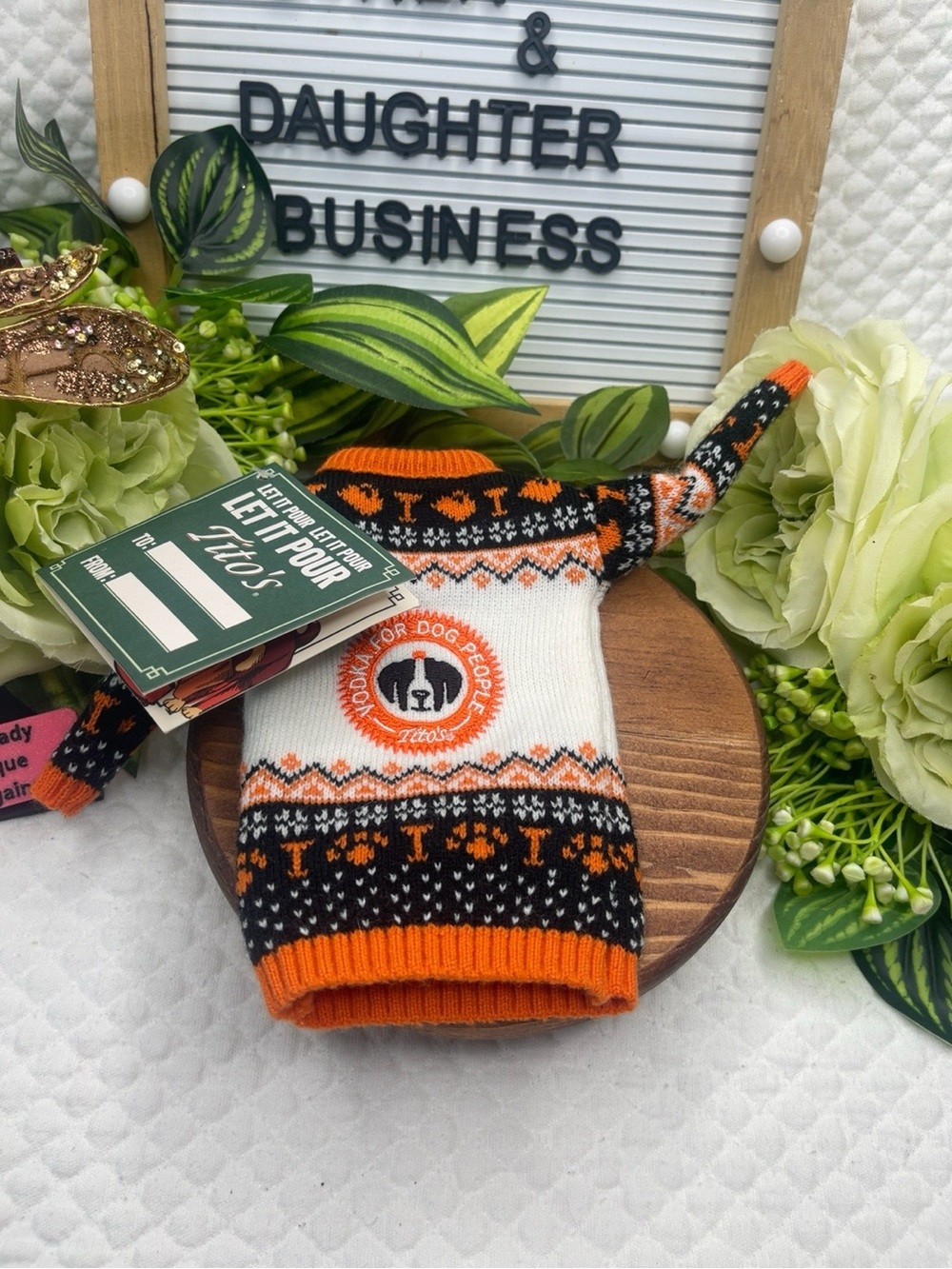 Tito’s Handmade Vodka Dog Sweater Pet Holiday Sweater Orange Black NWT